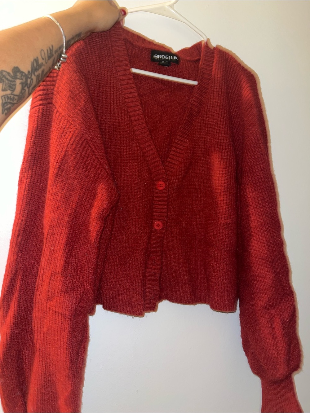 Ardene Red V-Neck Button-Front Knit Cardigan